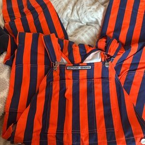Game Bibs Orange and Blue Striped Overalls